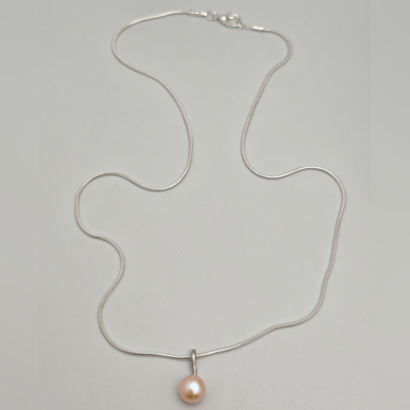 Freshwater Pink Real Pearl Necklace 18” Silver Plated Snake Chain NWOT - Picture 7 of 10